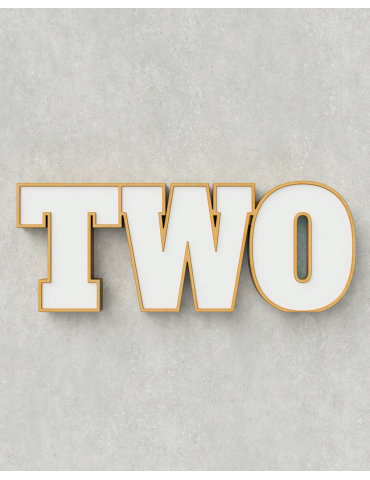 Two-Tone TWO Sign ‣ Style 01 ‣ Wood Finish 2