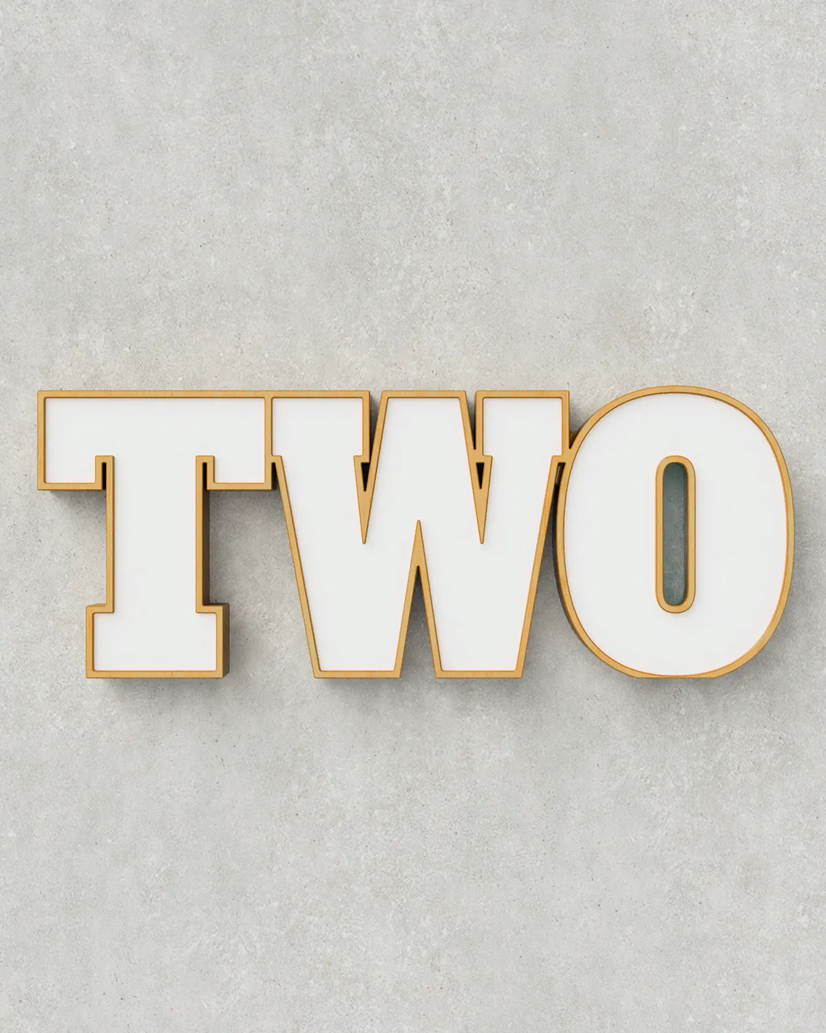 Two-Tone TWO Sign ‣ Style 01 ‣ Wood Finish
