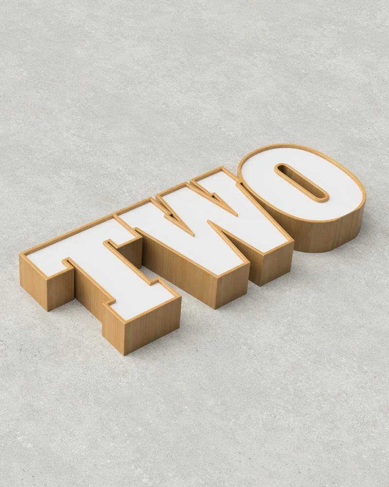 Two-Tone TWO Sign ‣ Style 01 ‣ Wood Finish