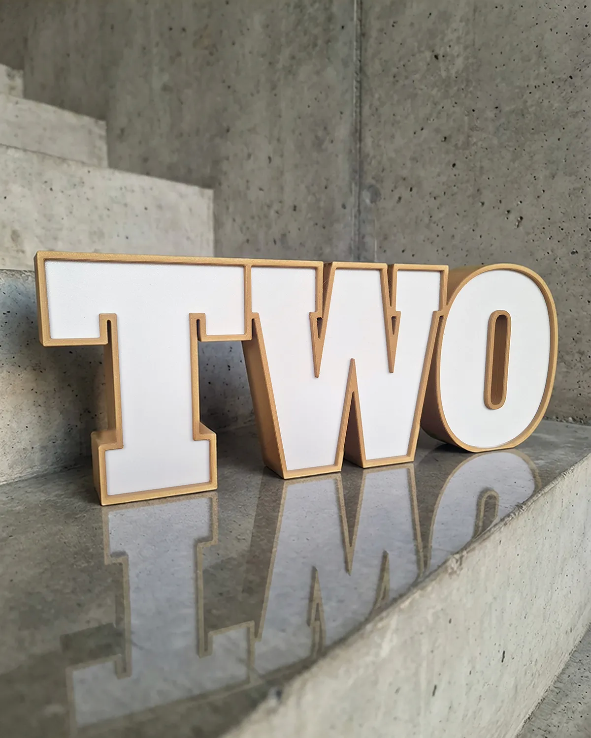 Two-Tone TWO Sign ‣ Style 01 ‣ Wood Finish